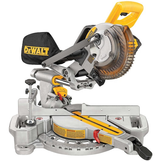 Profile of 7 and 1 quarter inch Sliding Miter Saw with dust bag