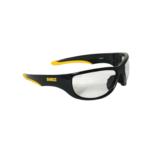 Profile of DEWALT dominator clear safety glasses.